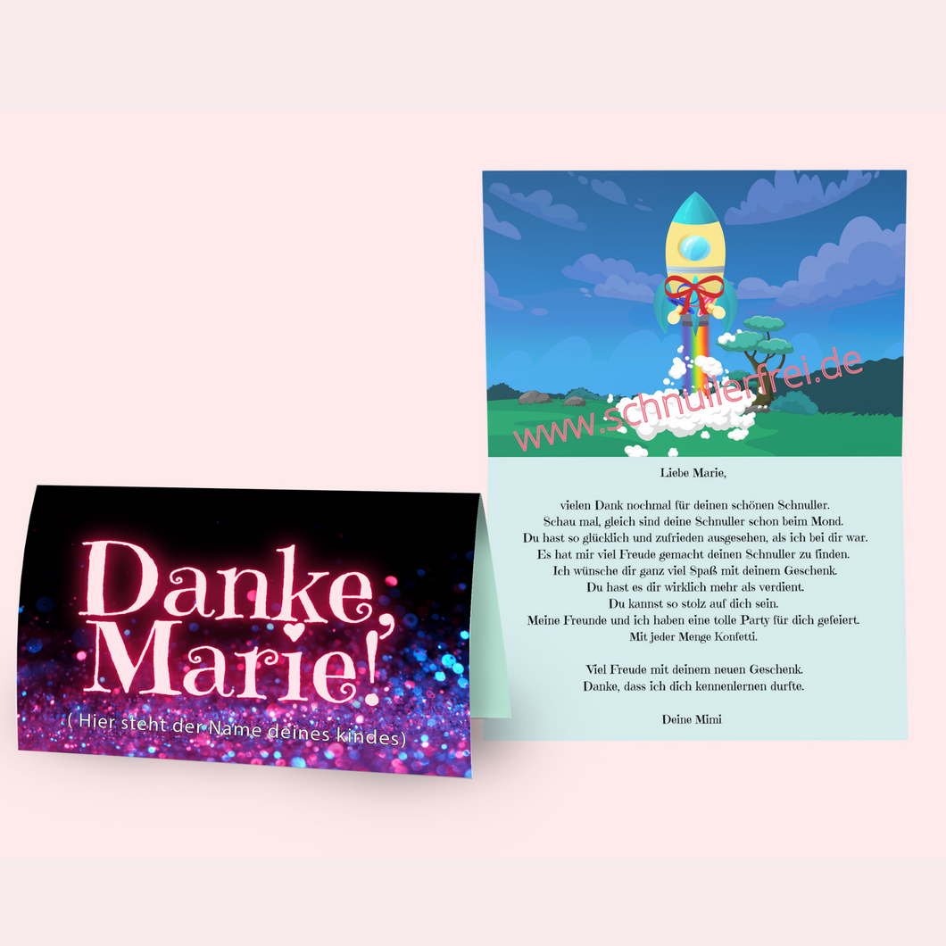 Klappkarte  Rakete außen innen Cover Beispiel personalisierbar Glitzer